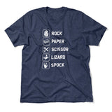 Rock Paper Scissor Lizard Spock Men/Unisex T-Shirt in Heather Navy color