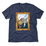 American Gothic Cats Men/Unisex T-Shirt in Heather Navy color
