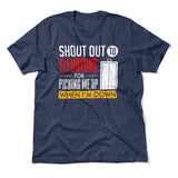 Shout Out To Elevators For Picking Me Up When I'm Down Men/Unisex T-Shirt in Heather Navy color
