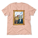 American Gothic Cats Men/Unisex T-Shirt in Heather Peach color
