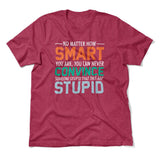 No Matter How Smart You Are, You Can Never Convince Someone That They Are Stupid Men/Unisex T-Shirt in Heather Raspberry color