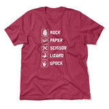 Rock Paper Scissor Lizard Spock Men/Unisex T-Shirt in Heather Raspberry color