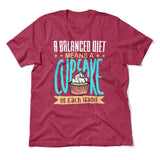 A Balanced Diet Means, A Cake In Each Hand Men/Unisex T-Shirt in Heather Raspberry color