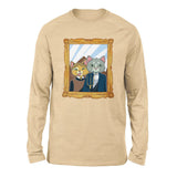 American Gothic Cats Men/Unisex Drop Shoulder Sweatshirt in Heather Sand Dune color