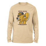 Justin Beaver Men/Unisex Drop Shoulder Sweatshirt in Heather Sand Dune color