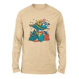 Raccoon Flying Aladdin Men/Unisex Drop Shoulder Sweatshirt in Heather Sand Dune color