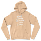Rock Paper Scissor Lizard Spock Hoodie in Heather Sand Dune color