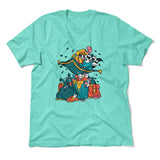Raccoon Flying Aladdin Men/Unisex T-Shirt in Heather Sea Green color