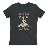 I Mostly Want Peace, Love And Weed Womens T-Shirt in Heavy Metal color