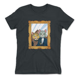 American Gothic Cats Womens T-Shirt in Heavy Metal color