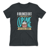 A Balanced Diet Means, A Cake In Each Hand Womens T-Shirt in Heavy Metal color