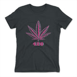 420 Hemp Leaf Womens T-Shirt in Heavy Metal color