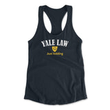 Yale Law, Just Kidding Womens Racerback Tank in Midnight Navy color