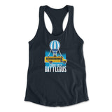 Straight Outta Battle Bus Womens Racerback Tank in Midnight Navy color