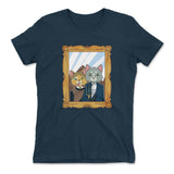American Gothic Cats Womens T-Shirt in Midnight Navy color