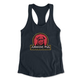 Jurassic Pug Womens Racerback Tank in Midnight Navy color