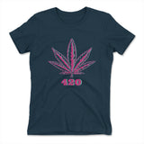 420 Hemp Leaf Womens T-Shirt in Midnight Navy color