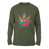 Cannabis Leaf Beach Men/Unisex Drop Shoulder Sweatshirt in Military Green color