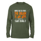 May Be If We Tell People The Brain Is An App, They'll Start Using It Men/Unisex Drop Shoulder Sweatshirt in Military Green color