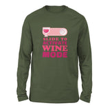 Swipe Right For Wine Mode Men/Unisex Drop Shoulder Sweatshirt in Military Green color