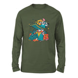 Raccoon Flying Aladdin Men/Unisex Drop Shoulder Sweatshirt in Military Green color
