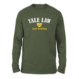 Yale Law, Just Kidding Men/Unisex Drop Shoulder Sweatshirt in Military Green color