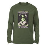 I Mostly Want Peace, Love And Weed Men/Unisex Drop Shoulder Sweatshirt in Military Green color