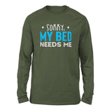 Sorry, My Bed Needs Me Men/Unisex Drop Shoulder Sweatshirt in Military Green color