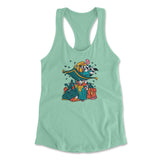 Raccoon Flying Aladdin Womens Racerback Tank in Mint color