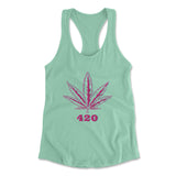 420 Hemp Leaf Womens Racerback Tank in Mint color