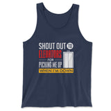 Shout Out To Elevators For Picking Me Up When I'm Down Men/Unisex Tank in Navy color