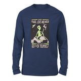 I Mostly Want Peace, Love And Weed Men/Unisex Drop Shoulder Sweatshirt in Navy color