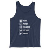 Rock Paper Scissor Lizard Spock Men/Unisex Tank in Navy color