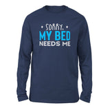 Sorry, My Bed Needs Me Men/Unisex Drop Shoulder Sweatshirt in Navy color