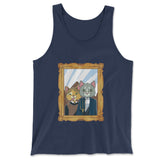 American Gothic Cats Men/Unisex Tank in Navy color