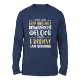 I Did Not Trip And Fall, I Attacked The Floor Men/Unisex Drop Shoulder Sweatshirt in Navy color
