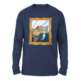 American Gothic Cats Men/Unisex Drop Shoulder Sweatshirt in Navy color