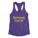 Bicurious George Womens Racerback Tank in Purple Rush color