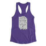 Debt Atlas Womens Racerback Tank in Purple Rush color
