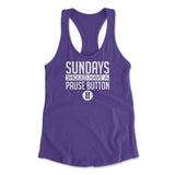 Sundays Should Have A Pause Button Womens Racerback Tank in Purple Rush color