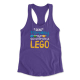 Dear Monday, Go Step On A Lego Womens Racerback Tank in Purple Rush color