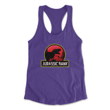 Jurassic Bank Womens Racerback Tank in Purple Rush color