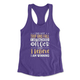 I Did Not Trip And Fall, I Attacked The Floor Womens Racerback Tank in Purple Rush color