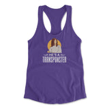 He's A Transponster Womens Racerback Tank in Purple Rush color