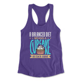 Cupcake - A Balanced Diet Womens Racerback Tank in Purple Rush color