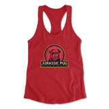 Jurassic Pug Womens Racerback Tank in Red color