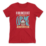 A Balanced Diet Means, A Cake In Each Hand Womens T-Shirt in Red color