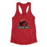 Jurassic Bank Womens Racerback Tank in Red color