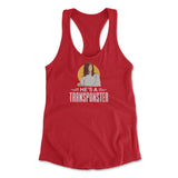 He's A Transponster Womens Racerback Tank in Red color