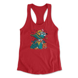 Raccoon Flying Aladdin Womens Racerback Tank in Red color